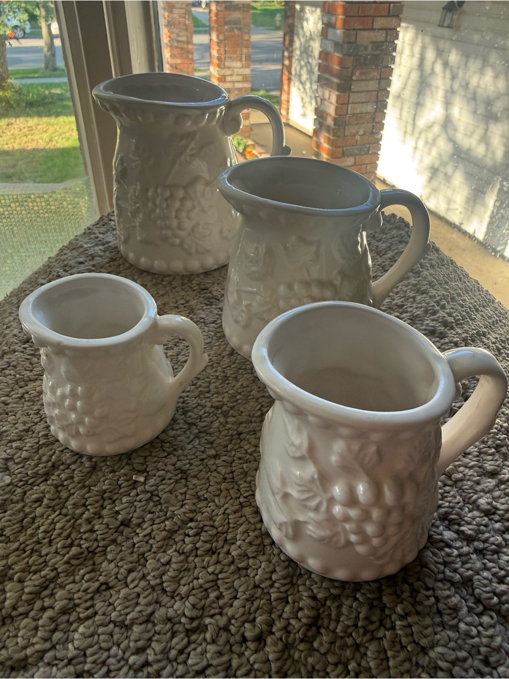 Vintage Enesco Japan Ceramic Grape Measuring Cups - Set of 4 White Pitchers